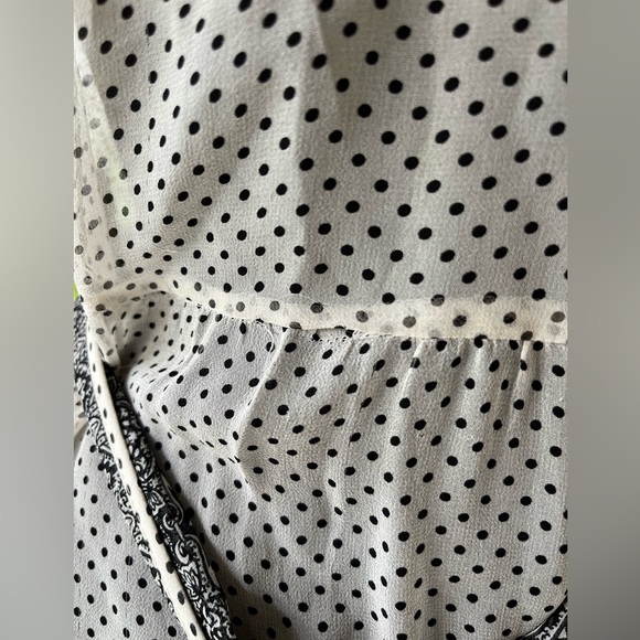 Vintage Adrianna Papell Silk Sheer Ivory & Black Polka Dot Flutter Sleeve Dress - Picture 9 of 12